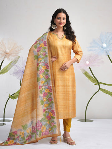 Haldi Mehendi Special Yellow with Floral Ready to Wear Salwar Set Geetha Creation